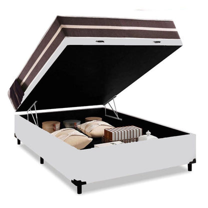 Cama Box Baú Casal + Colchão De Molas Colchões Classic Superlastic 138x188x64 Branco