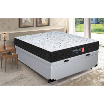 Cama Box Baú Casal + Colchão Semi Ortopédico Extra Firme Espuma D33 Colchões 138x188x72 Branco