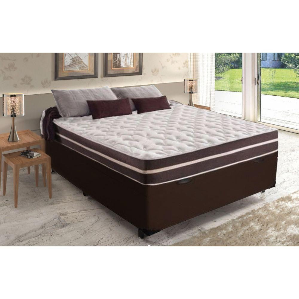 Cama Box Baú Casal + Colchão De Molas Colchões Classic Superlastic 138x188x64 cm Marrom