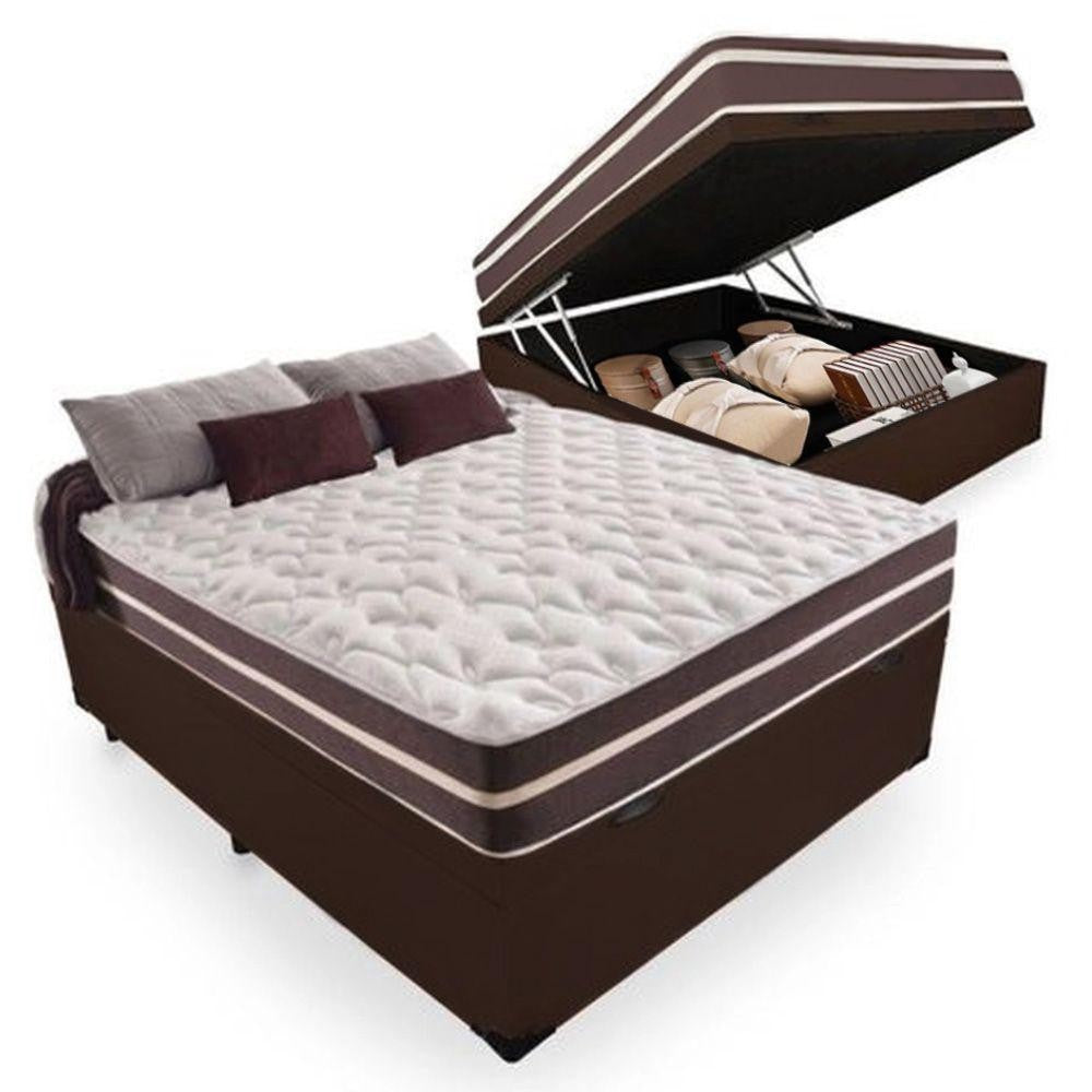 Cama Box Baú Casal + Colchão De Molas Colchões Classic Superlastic 138x188x64 cm Marrom