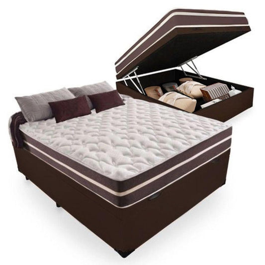 Cama Box Baú Casal + Colchão De Molas Colchões Classic Superlastic 138x188x64 cm Marrom